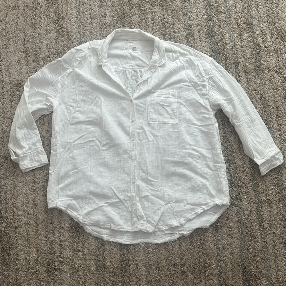Aerie Oversized White Cotton Button-Up Shirt